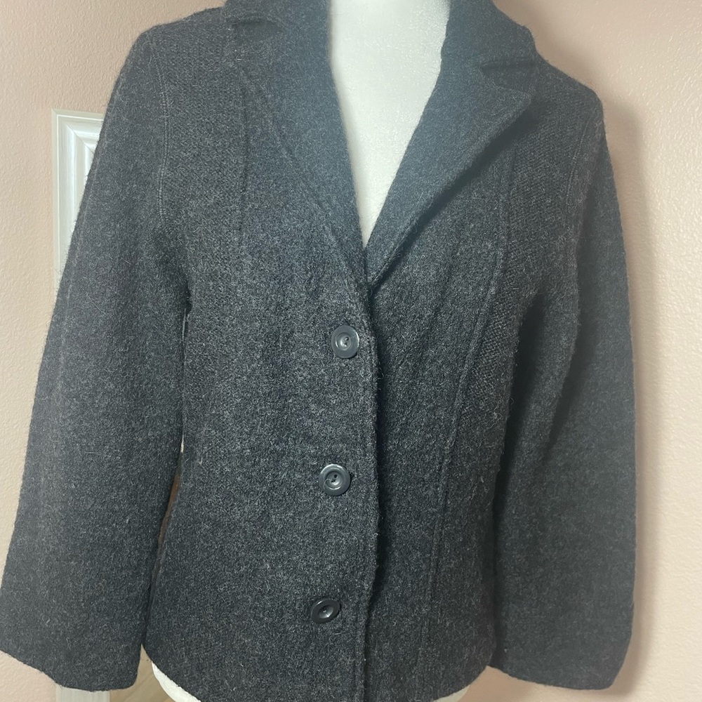 Carroll Reed 100% Wool Charcoal Knit Blazer Jacket Button Front Women Medium